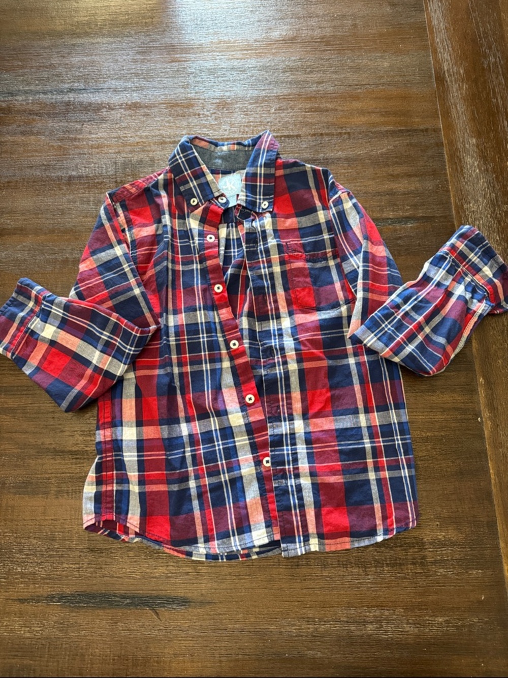 JK Designs Red and Blue Plaid Button-Down Shirt